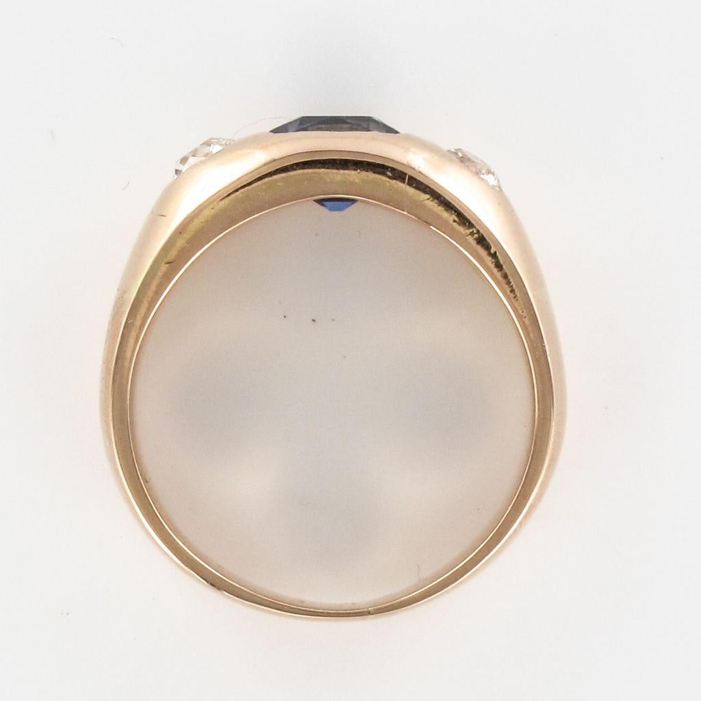 1900s Men or Women Sapphire Diamonds 18 Karat Gold Band Ring 9