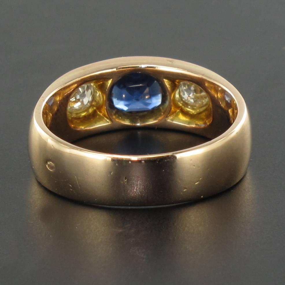1900s Men or Women Sapphire Diamonds 18K Gold Band Ring 1