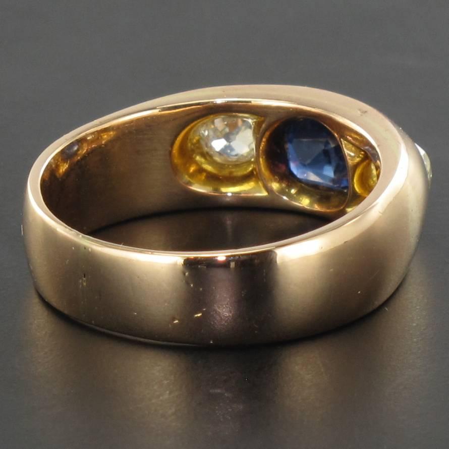 1900s Men or Women Sapphire Diamonds 18K Gold Band Ring 3
