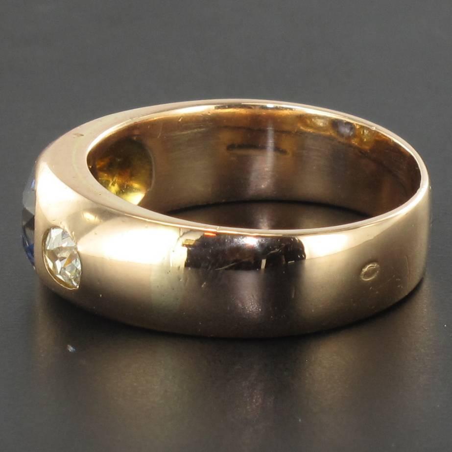 1900s Men or Women Sapphire Diamonds 18K Gold Band Ring 4