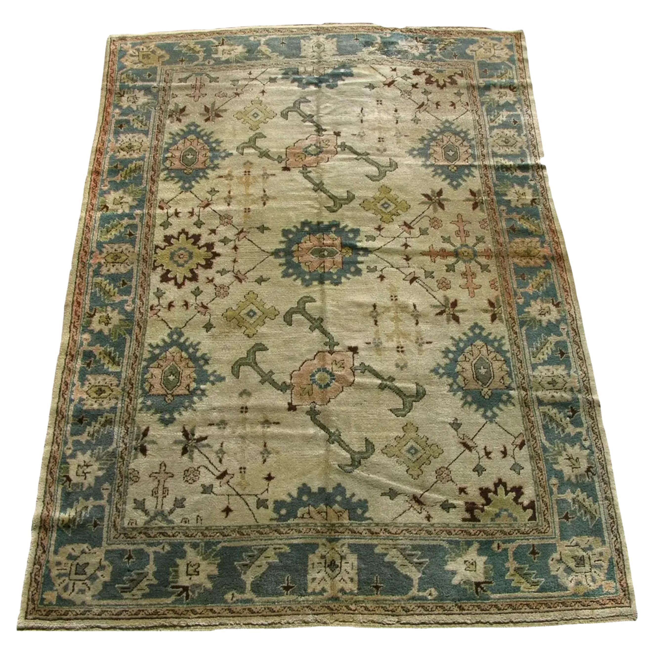 1900s Mid-19th Century Tribal Turkish Oushak Rug 10'0'' X 6'10'' For Sale