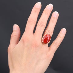 1900s Natural Japanese Blood Red Coral 18 Karat Yellow Gold Ring