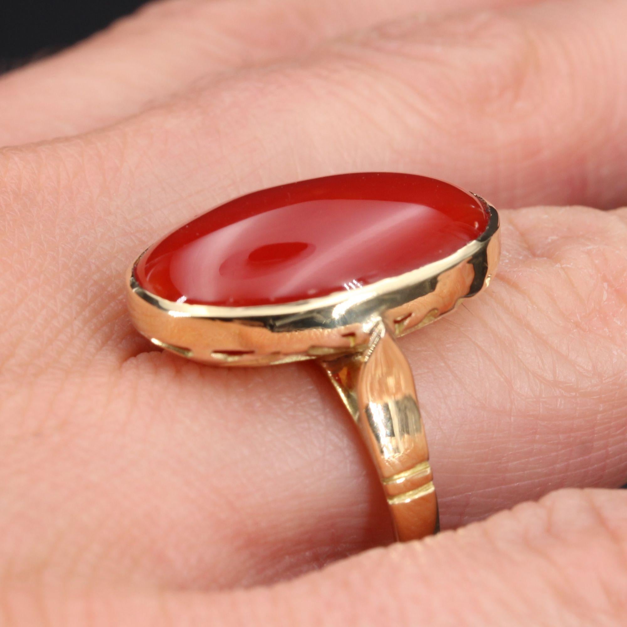 Women's 1900s Natural Japanese Blood Red Coral 18 Karat Yellow Gold Ring For Sale