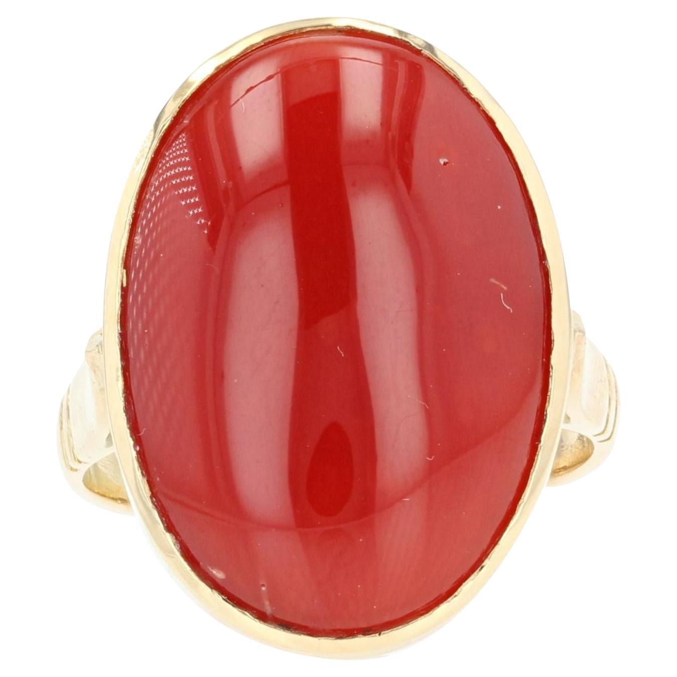 1900s Natural Japanese Blood Red Coral 18 Karat Yellow Gold Ring For Sale