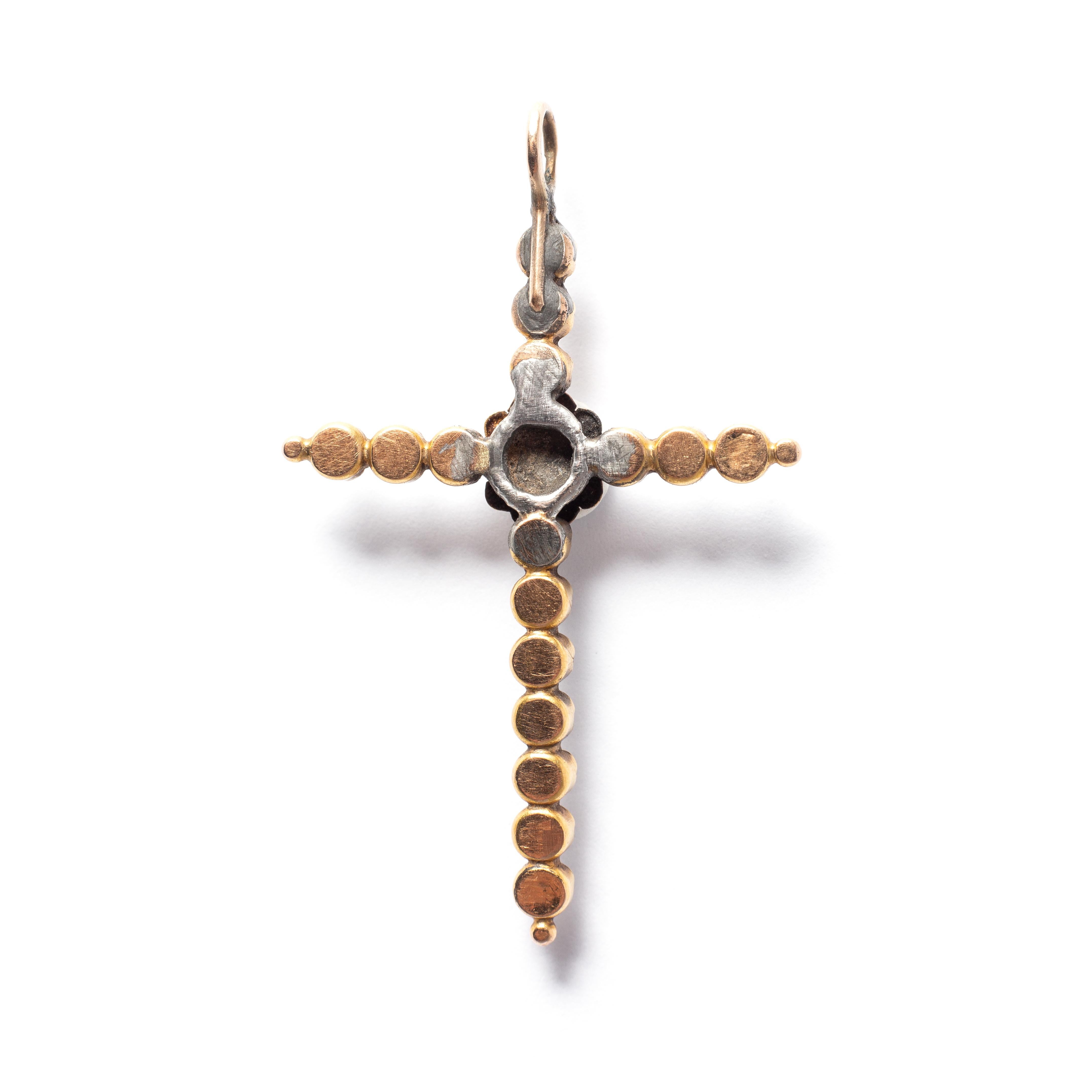 Women's or Men's 1900s Natural Pearl and Gold Cross Pendant