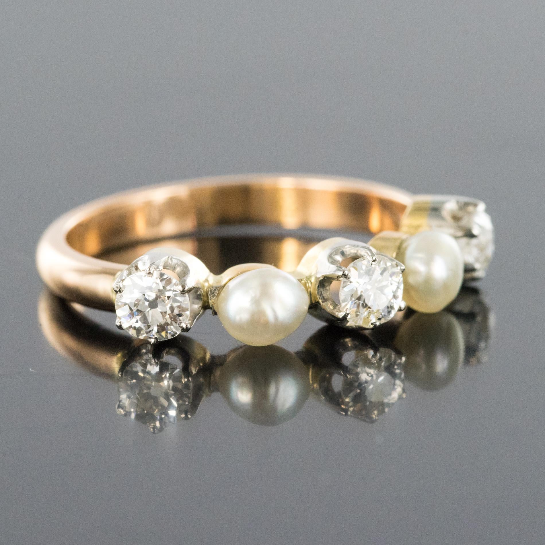 1900s Natural Pearl Diamonds 18 Karat Rose Gold Garter Ring 4