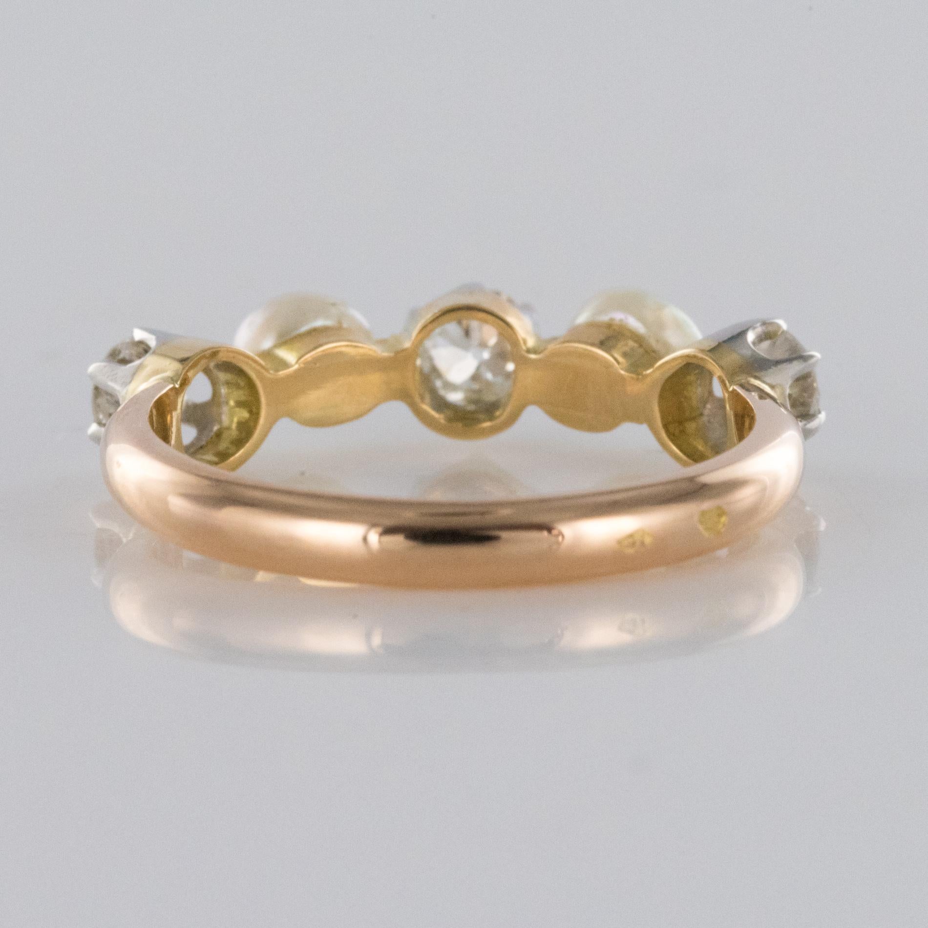 1900s Natural Pearl Diamonds 18 Karat Rose Gold Garter Ring 7
