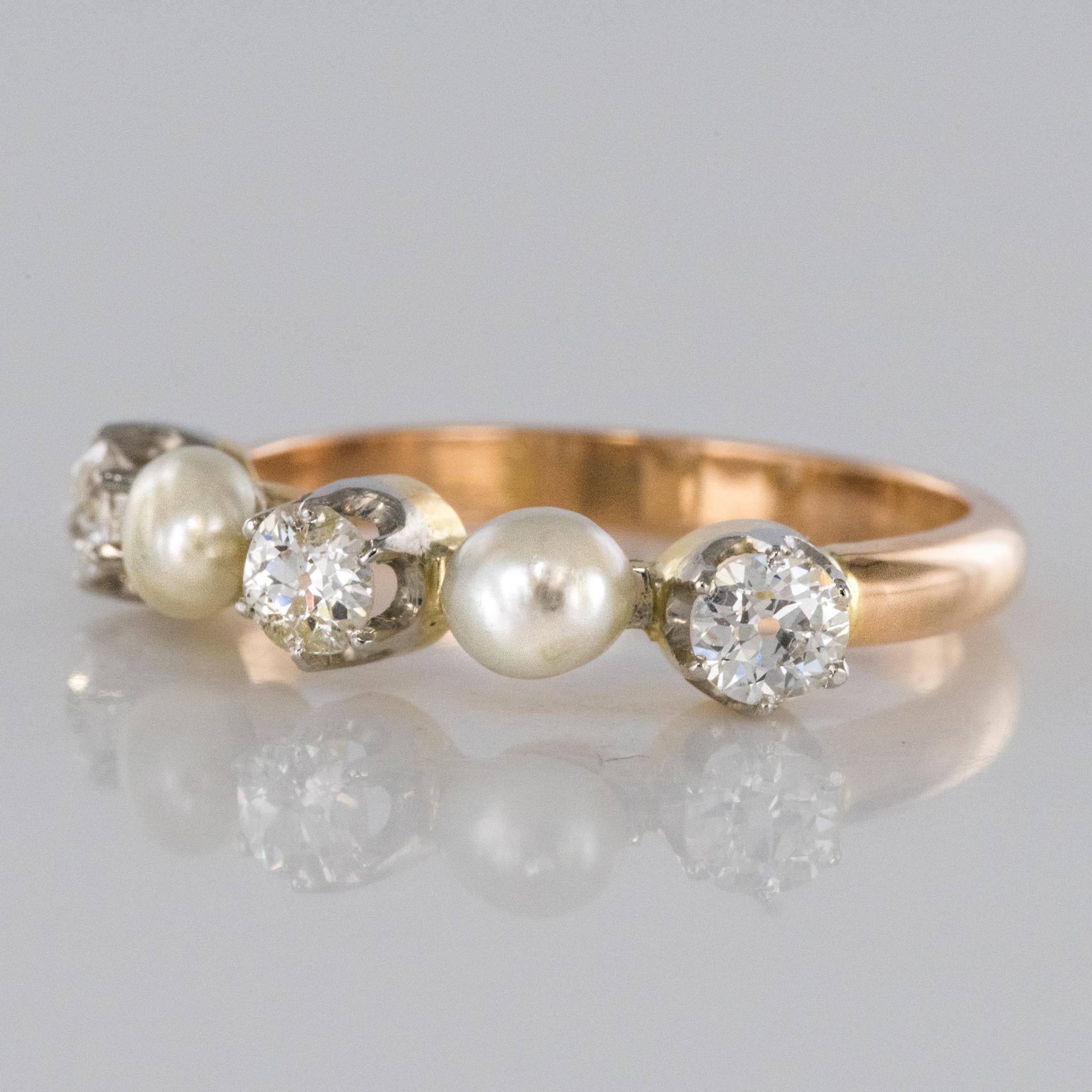 Belle Époque 1900s Natural Pearl Diamonds 18 Karat Rose Gold Garter Ring