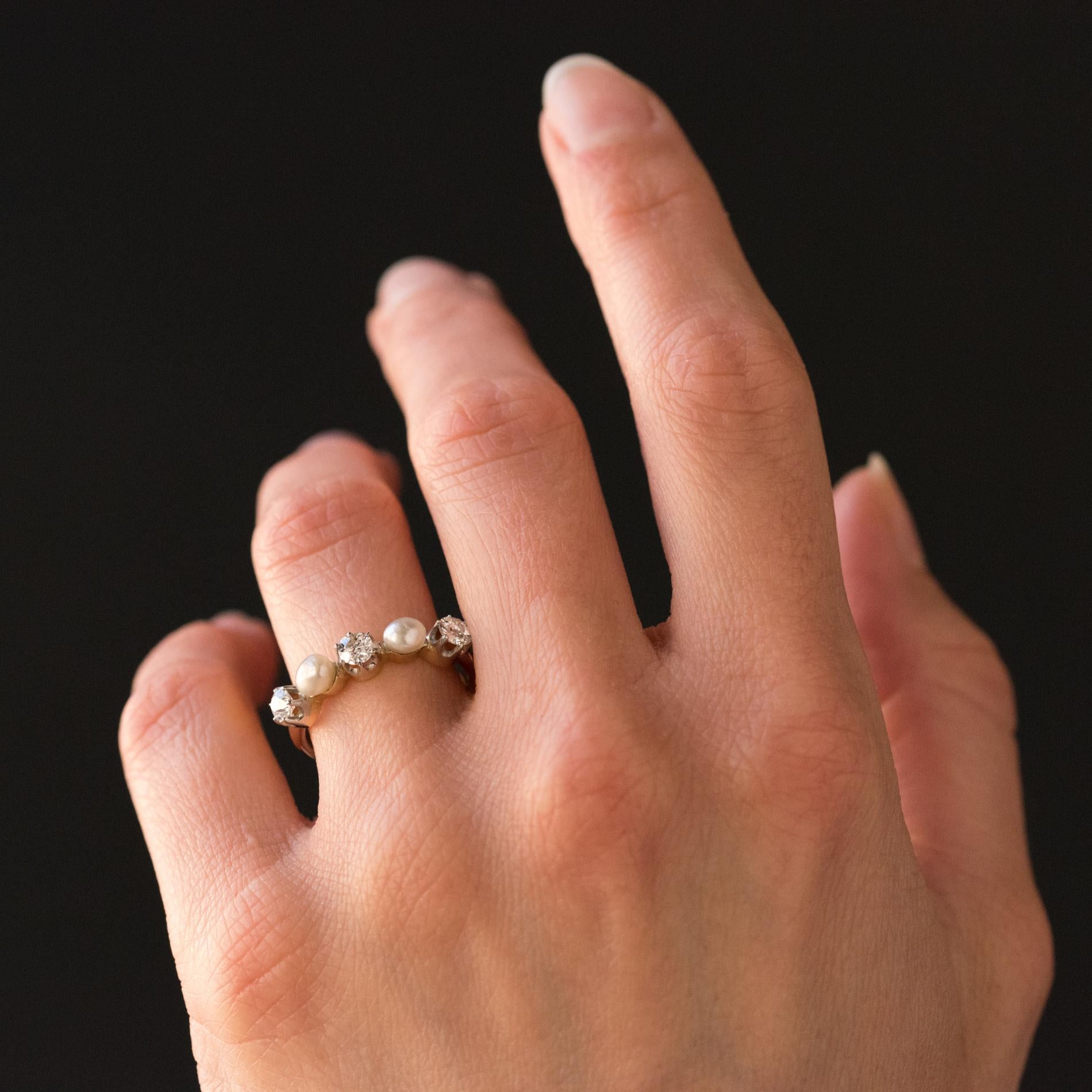 Brilliant Cut 1900s Natural Pearl Diamonds 18 Karat Rose Gold Garter Ring