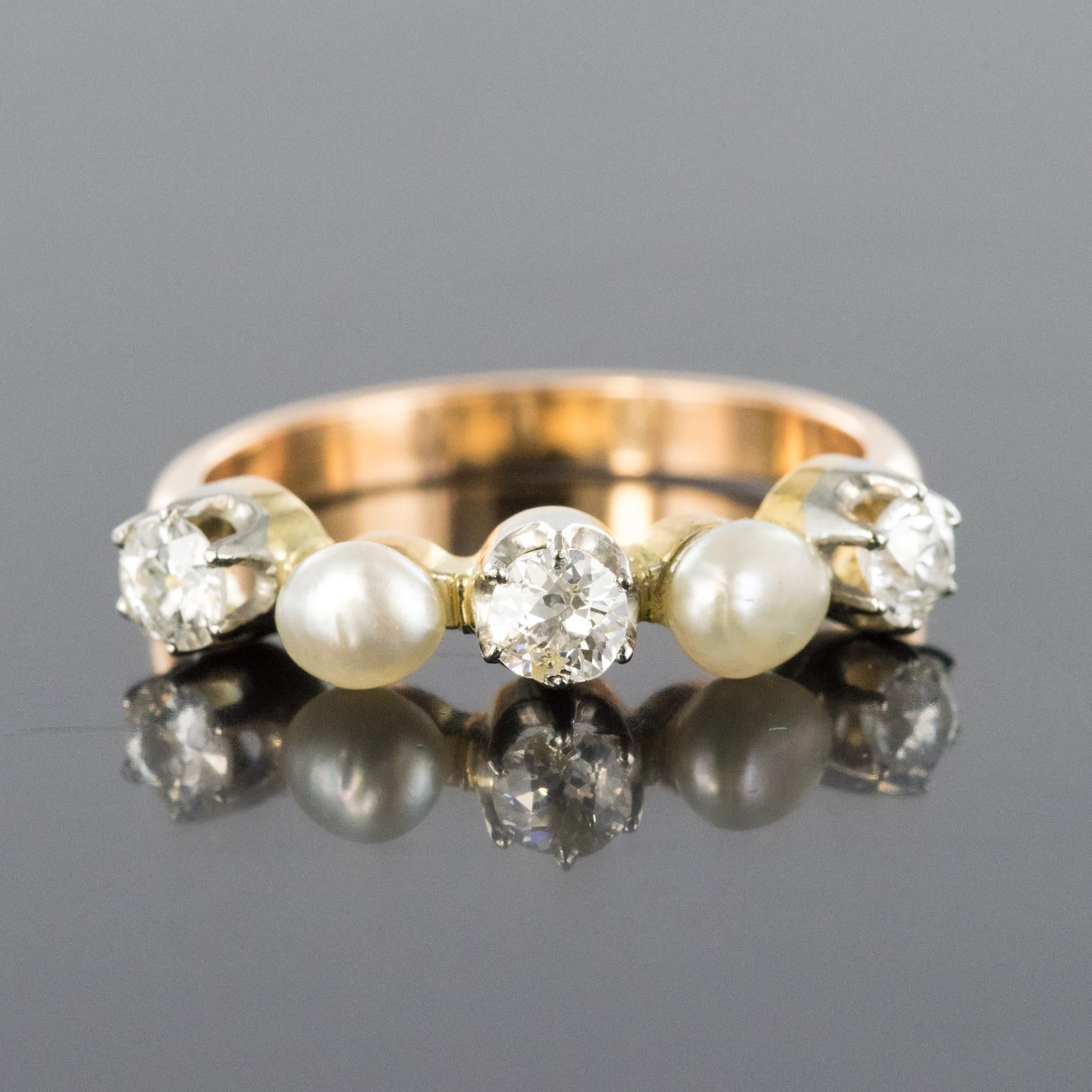 1900s Natural Pearl Diamonds 18 Karat Rose Gold Garter Ring 2