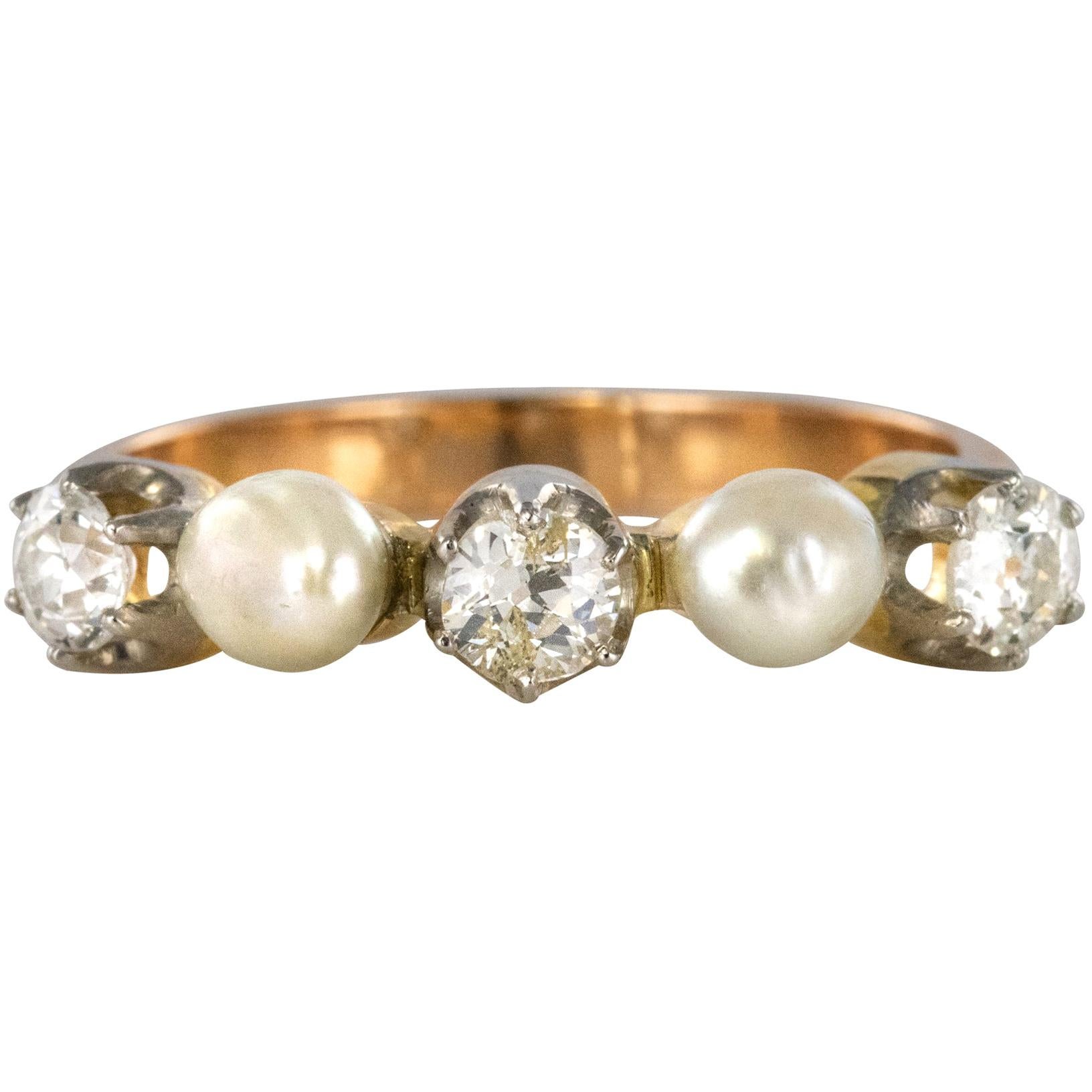 1900s Natural Pearl Diamonds 18 Karat Rose Gold Garter Ring