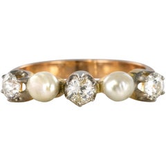 1900s Natural Pearl Diamonds Rose Gold Garter Ring