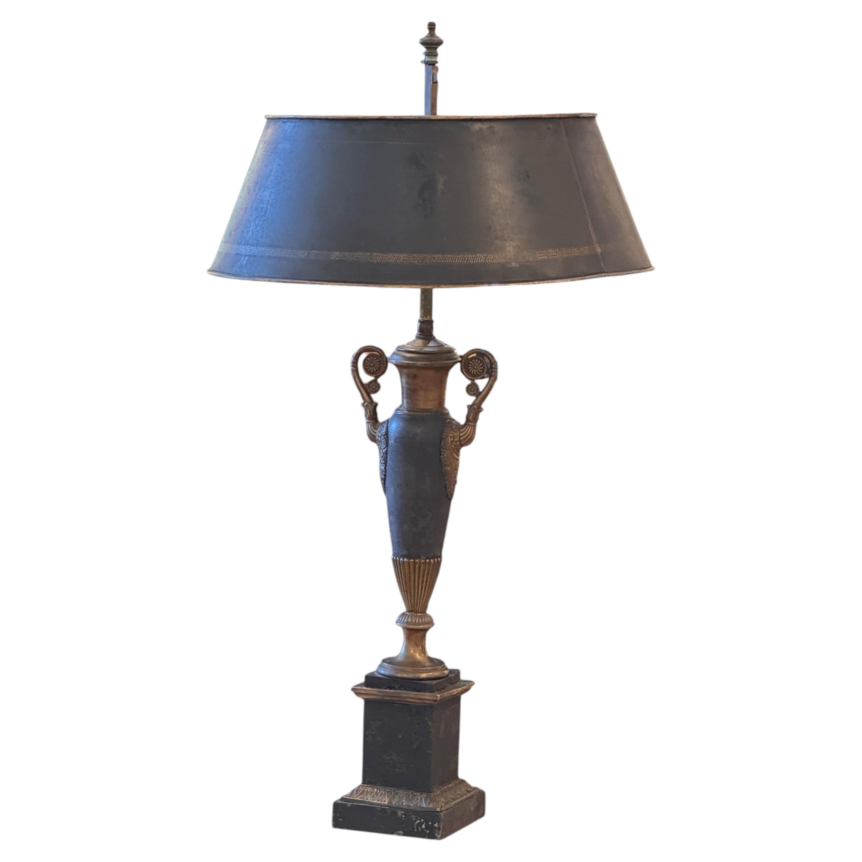 1900s Neoclassical Bouillotte Lamp With Tole Shade