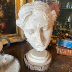 1900s Neoclassical Italian Plaster Cast of an Head on a White Marble Base