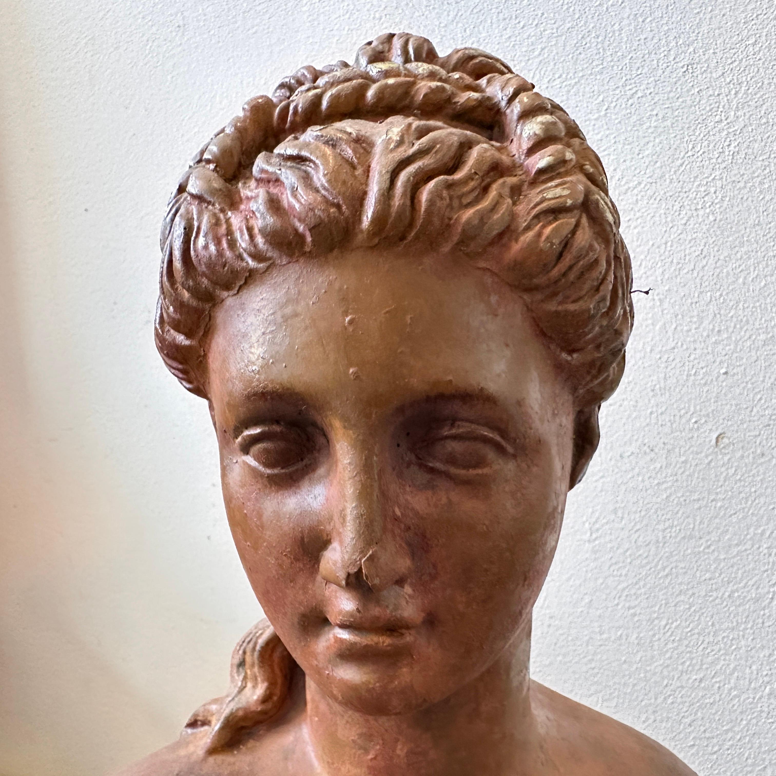 1900s Neoclassical Red Brick Patina Metal Italian Bust of a Woman For Sale 6