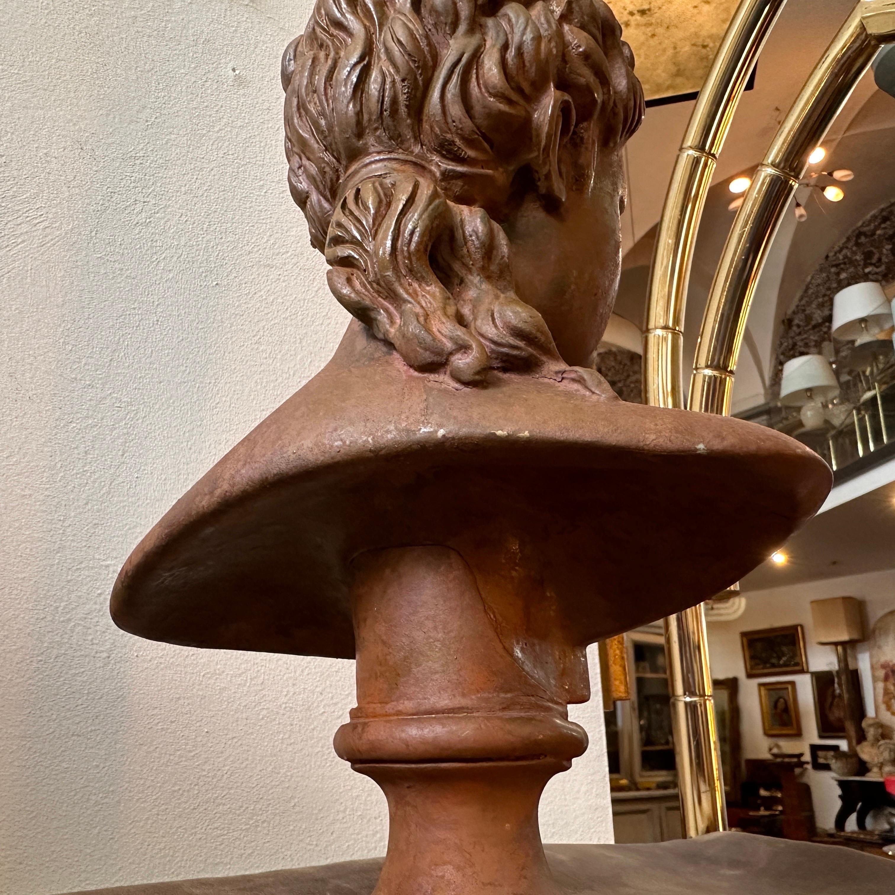 1900s Neoclassical Red Brick Patina Metal Italian Bust of a Woman For Sale 1