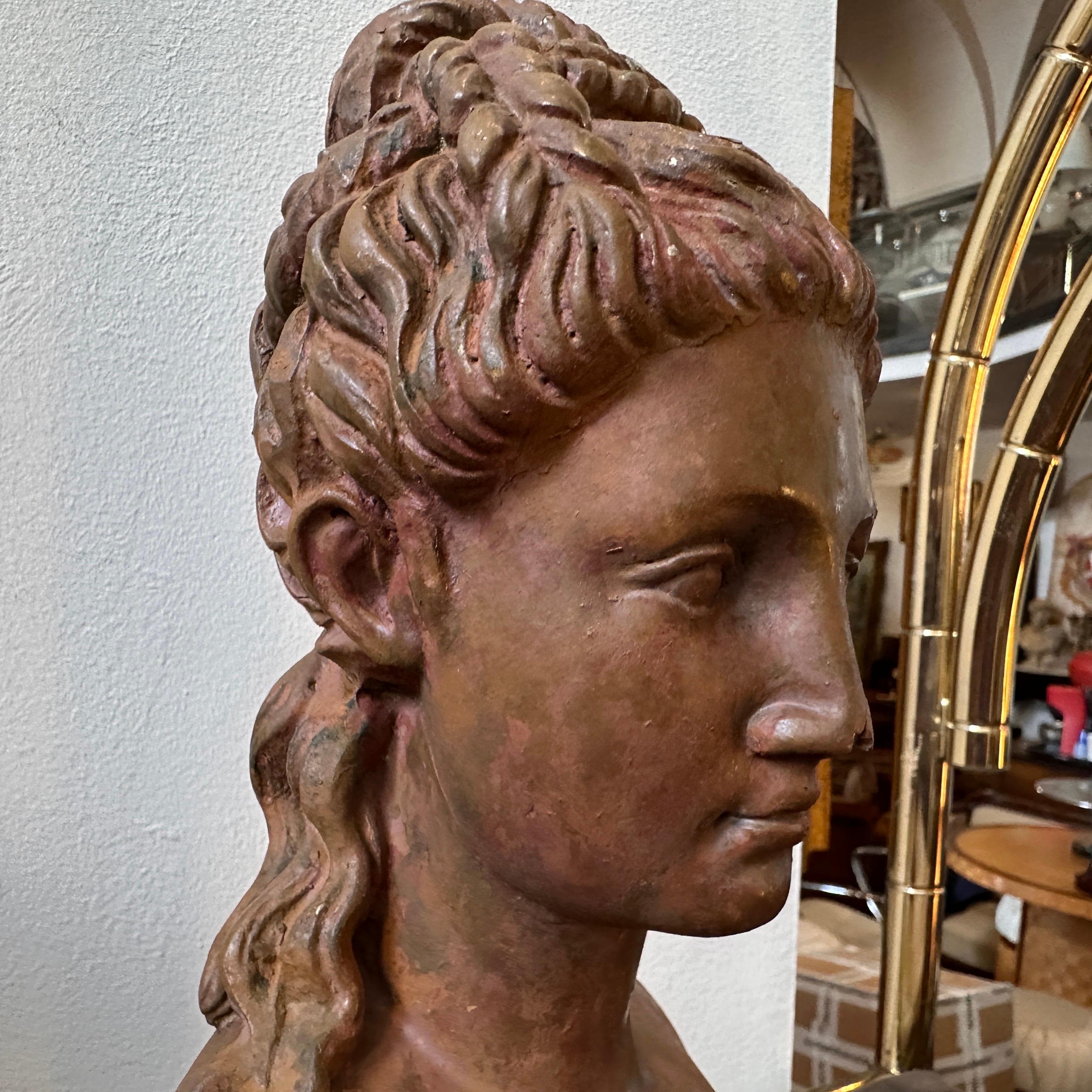 1900s Neoclassical Red Brick Patina Metal Italian Bust of a Woman For Sale 3