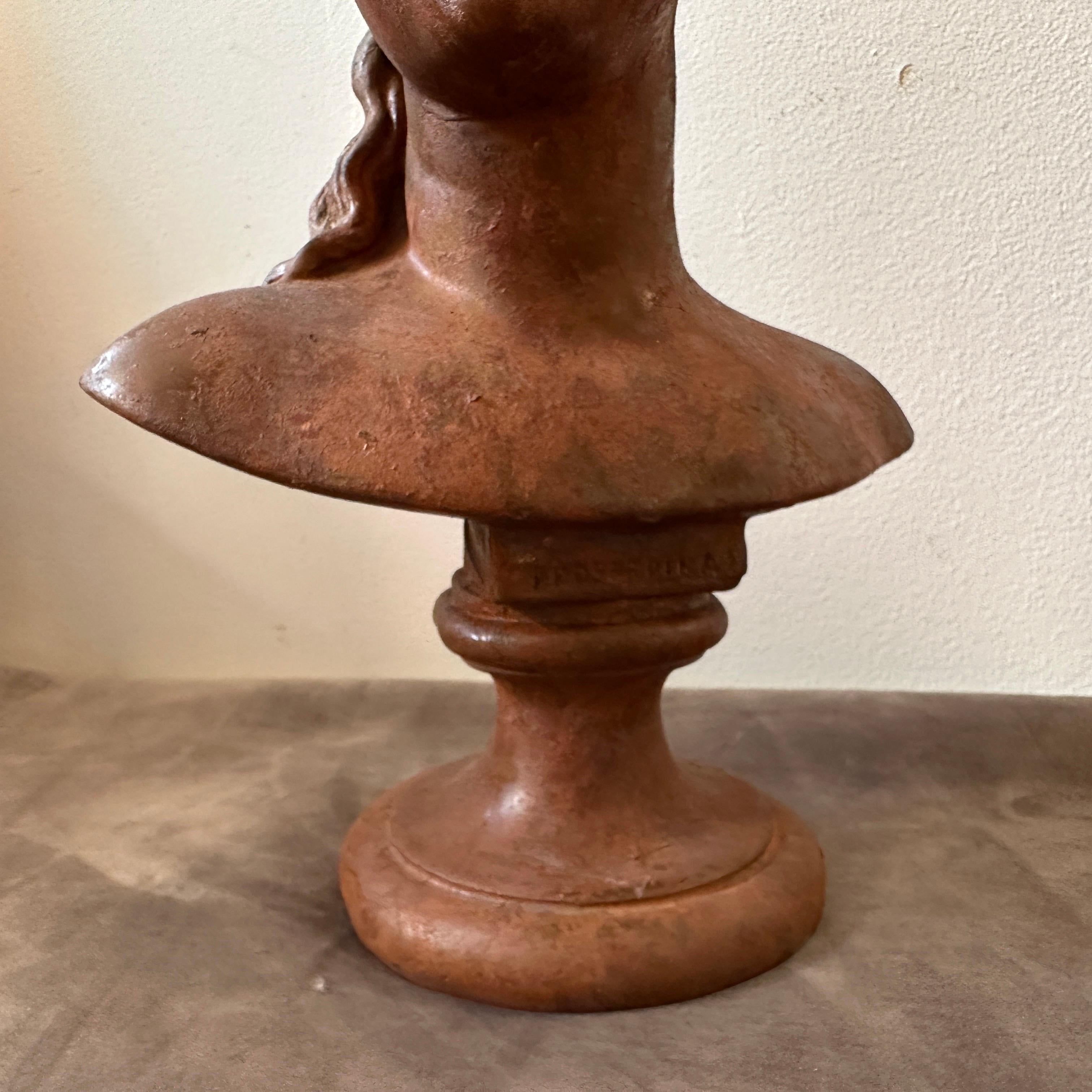 1900s Neoclassical Red Brick Patina Metal Italian Bust of a Woman For Sale 5
