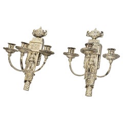 1900s Neoclassical Silver Plated Sconces