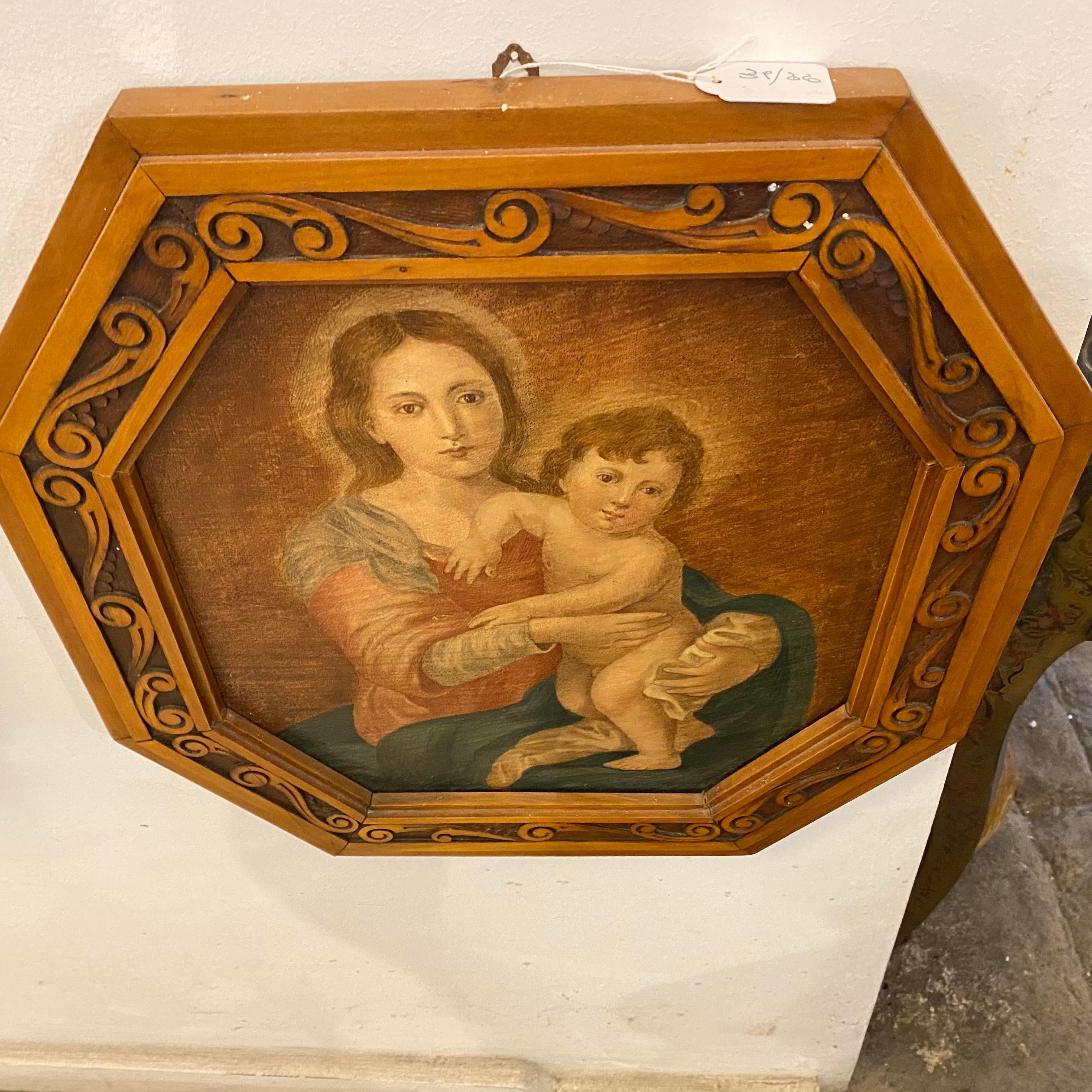 Hand-Painted 1900s Octagonal Framed 