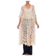 1900S Off White Hand Made Irish Crochet Lace Duster