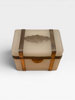 Boîte française en verre opalin montée en laiton et en A Silver, Circa 1900