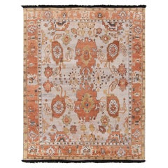 Rug & Kilim's 1900s Oushak Style Rug in White, Orange and Gold Floral Pattern
