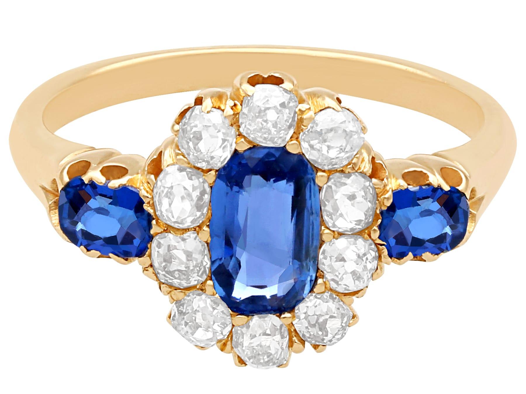 Emerald Cut 1900s Oval Cut Sapphire and Diamond 18K Yellow Gold Cocktail Ring For Sale