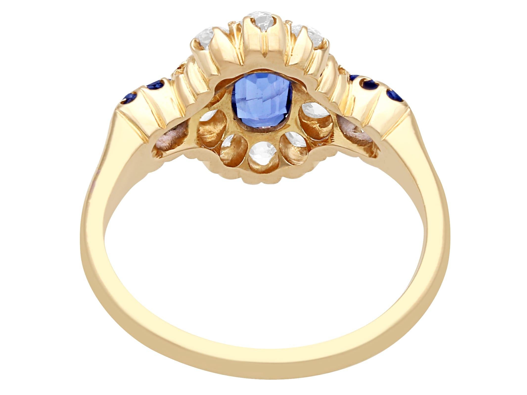 1900s Oval Cut Sapphire and Diamond 18K Yellow Gold Cocktail Ring In Excellent Condition For Sale In Jesmond, Newcastle Upon Tyne
