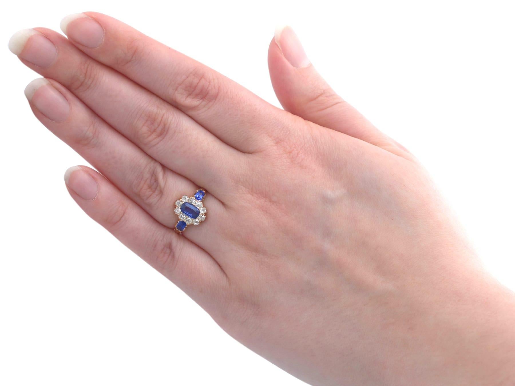1900s Oval Cut Sapphire and Diamond 18K Yellow Gold Cocktail Ring For Sale 2