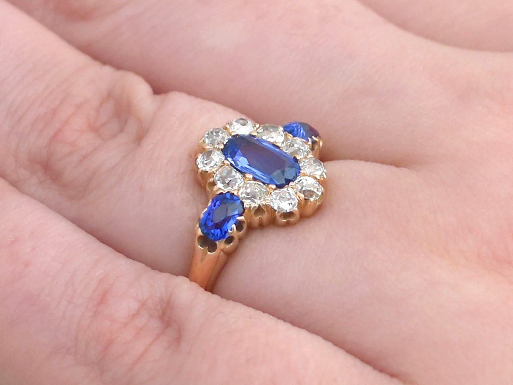 1900s Oval Cut Sapphire and Diamond 18K Yellow Gold Cocktail Ring For Sale 3