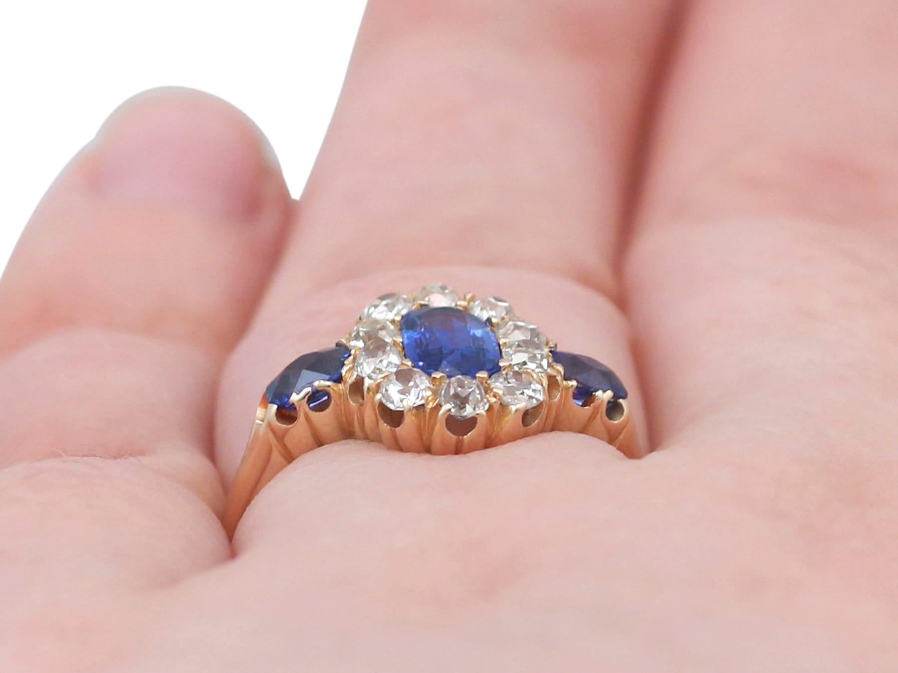 1900s Oval Cut Sapphire and Diamond 18K Yellow Gold Cocktail Ring For Sale 4