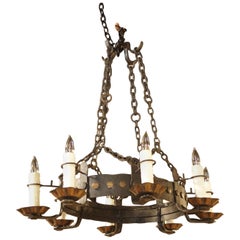 Antique 1900s Oval Iron Chandelier from France