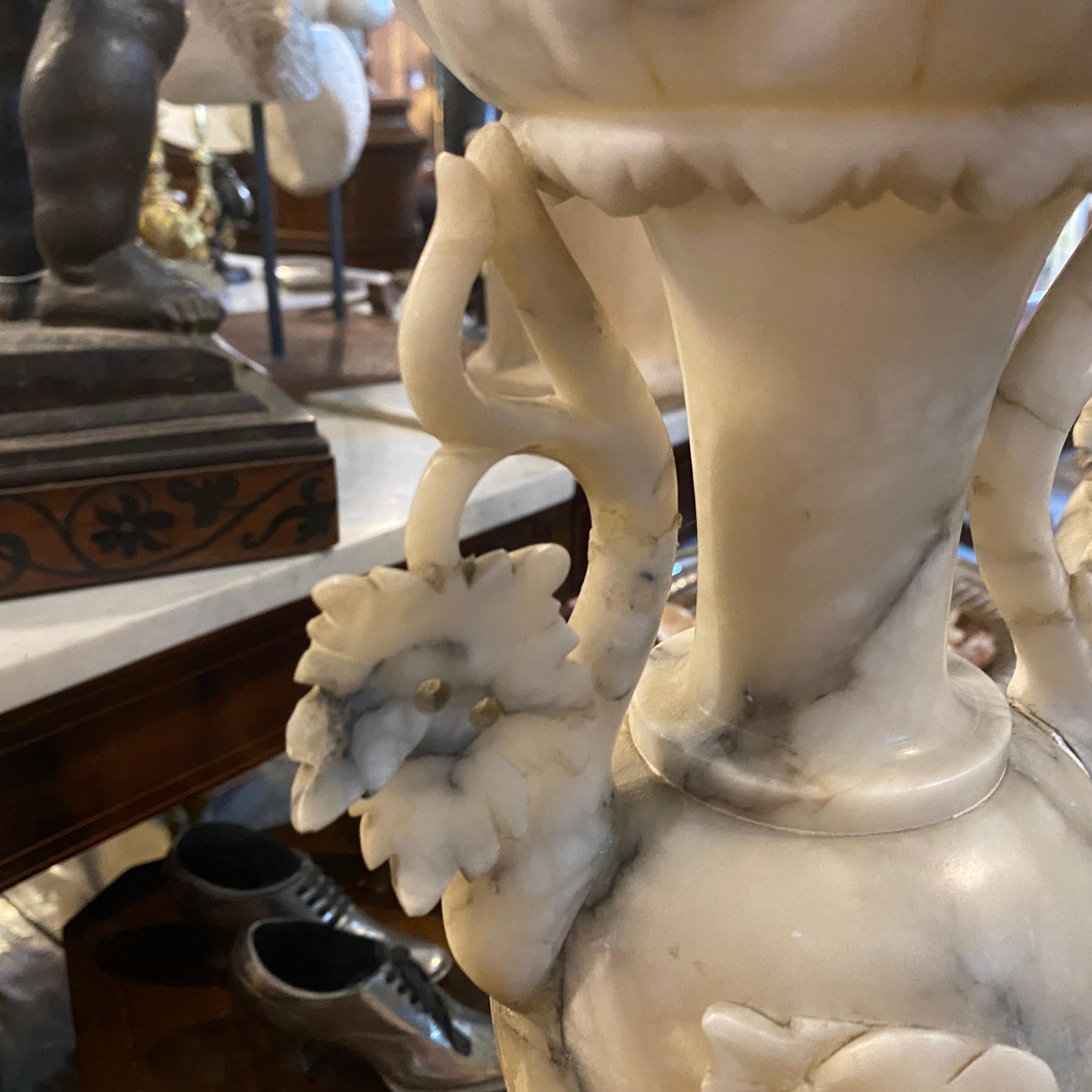 1900s Pair Art Nouveau Alabaster Italian Amphora Vases 7