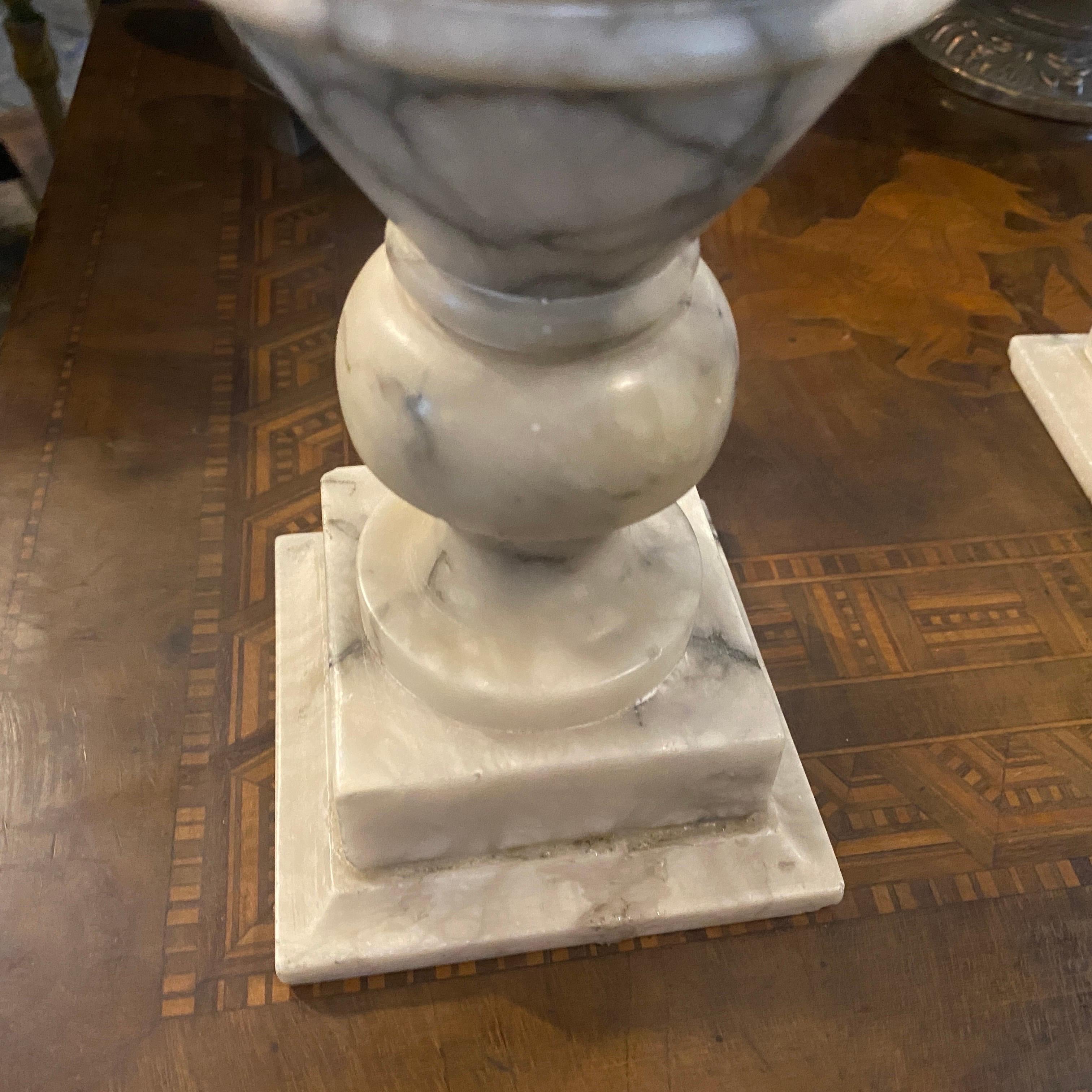 Hand-Crafted 1900s Pair Art Nouveau Alabaster Italian Amphora Vases