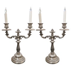1900s Pair EF Caldwell Silvered Bronze Table Lamps 2 Lights Each