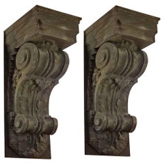 1900s Pair of Antique Copper Corbels with Deep Verdigris Patina Qty Avail