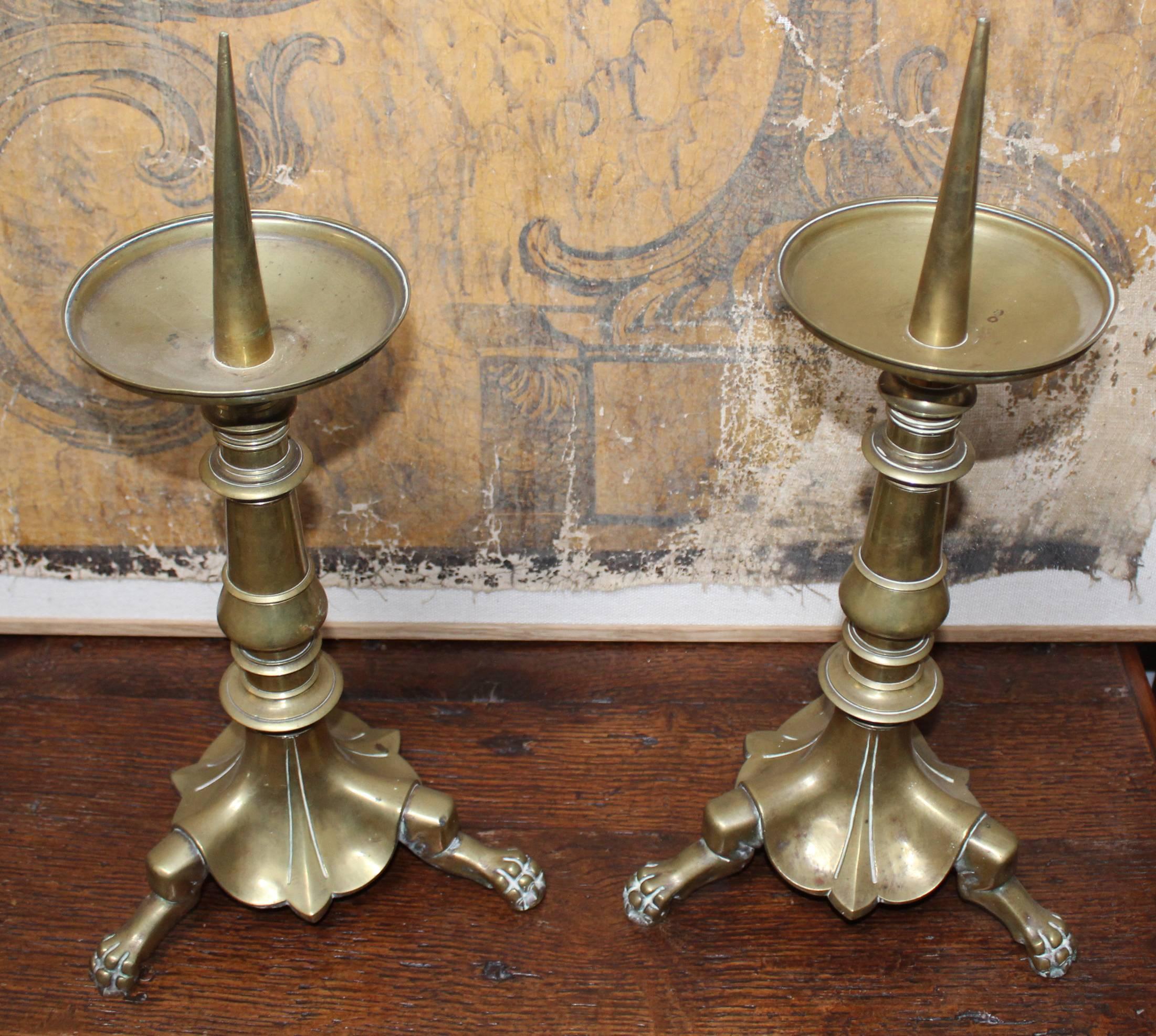1900s, Pair of Brass Altar Pricket Sticks 1