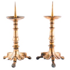1900s Pair of Brass Altar Pricket Sticks