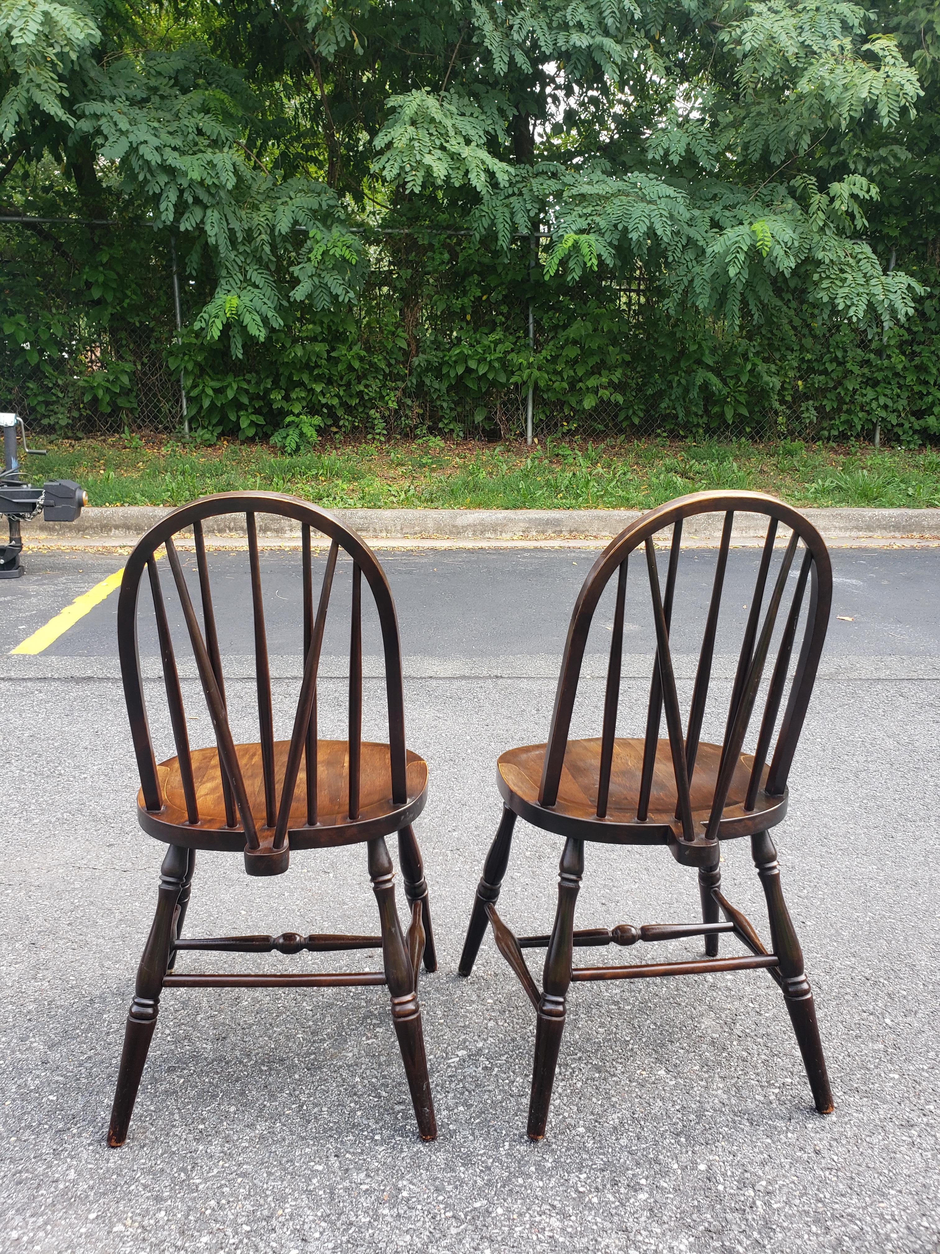 American 1900s Parkersburg Chair Walnut Brace Back Windsor Side Chairs, Pair