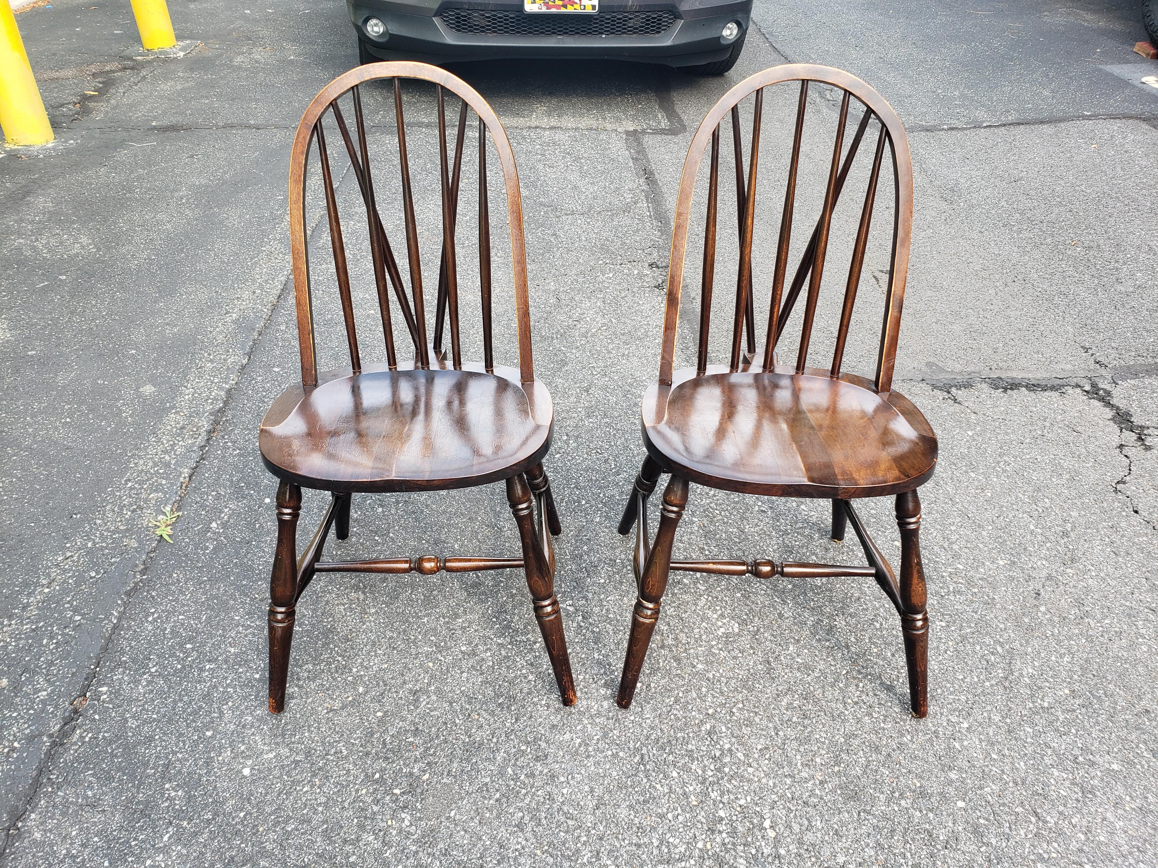 Stained 1900s Parkersburg Chair Walnut Brace Back Windsor Side Chairs, Pair