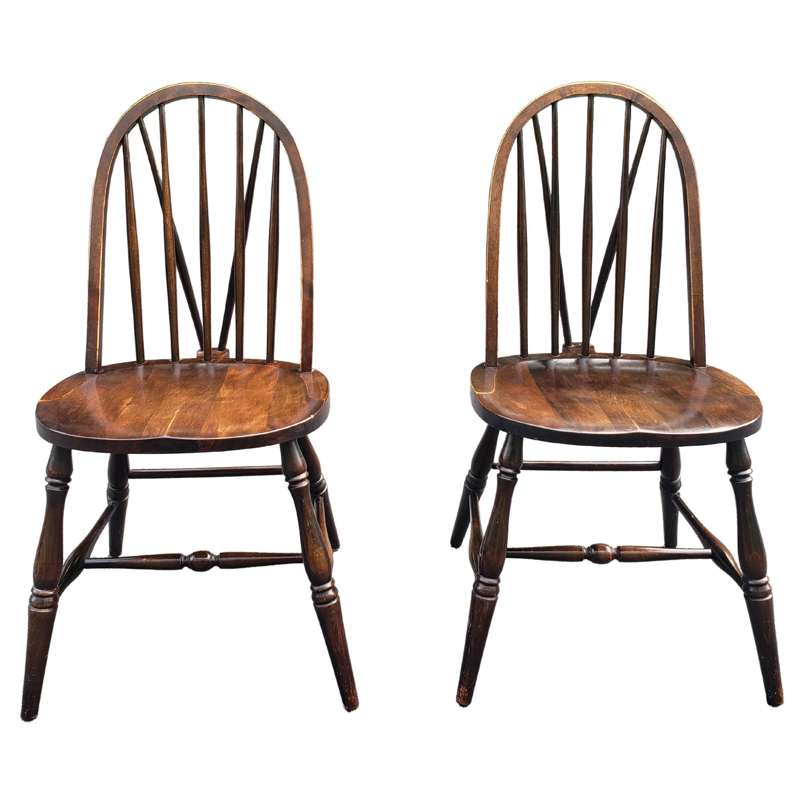 1900s Parkersburg Chair Walnut Brace Back Windsor Side Chairs, Pair