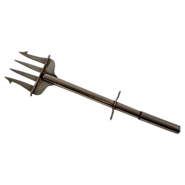1900s Paye and Baker Sterling Silver Art Deco Mechanical Plunger Pickle Fork For Sale at 1stDibs