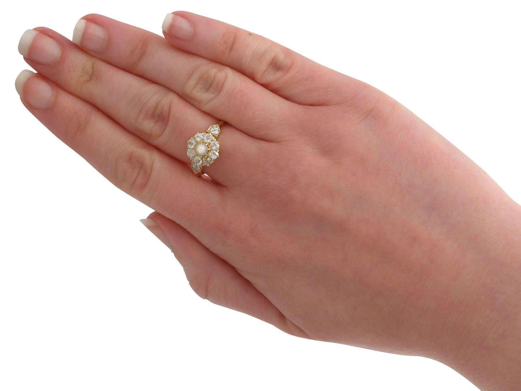 1900s Pearl 1.15 Carat Diamond Yellow Gold Cluster Ring In Excellent Condition In Jesmond, Newcastle Upon Tyne