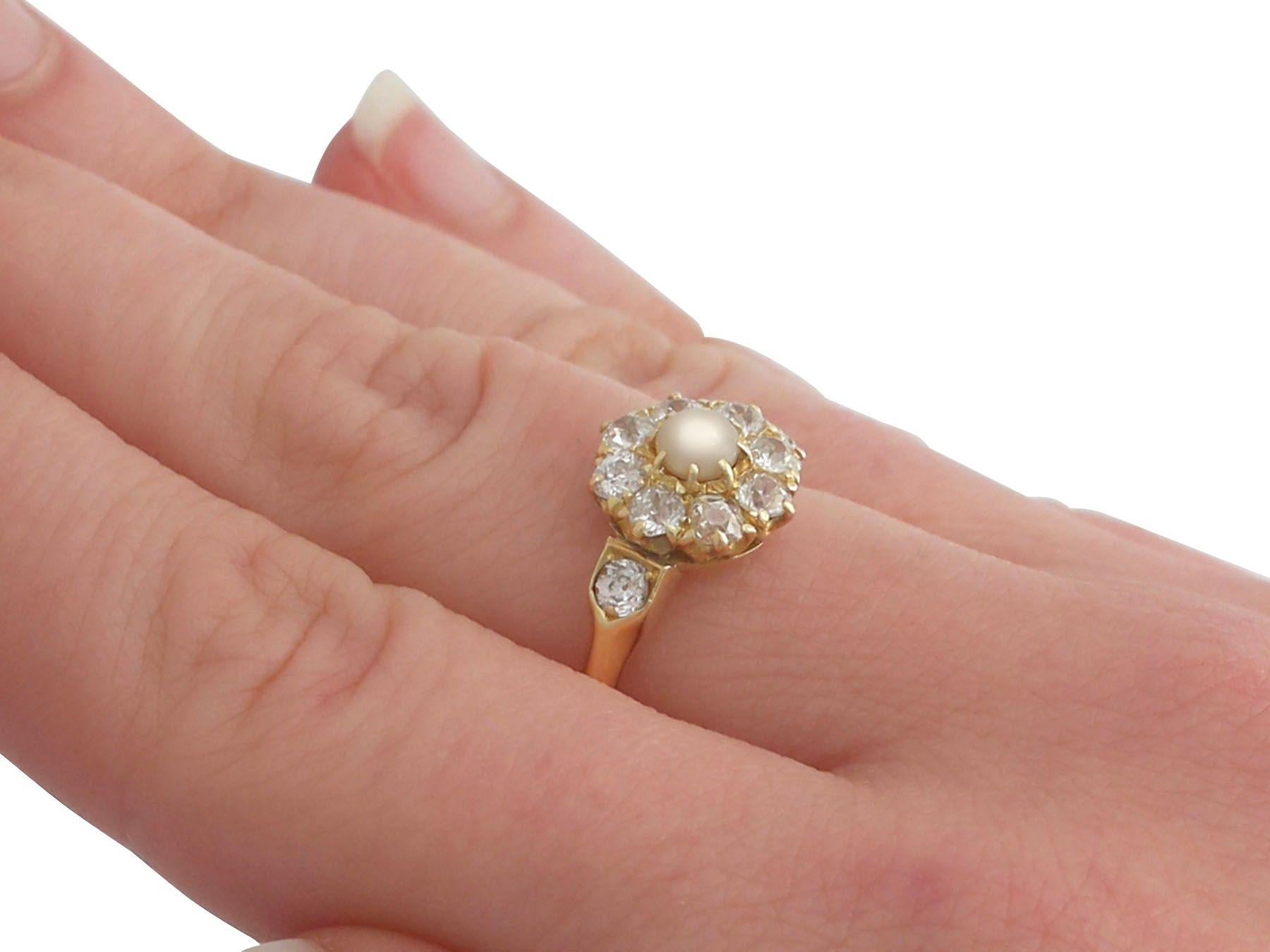Women's 1900s Pearl 1.15 Carat Diamond Yellow Gold Cluster Ring