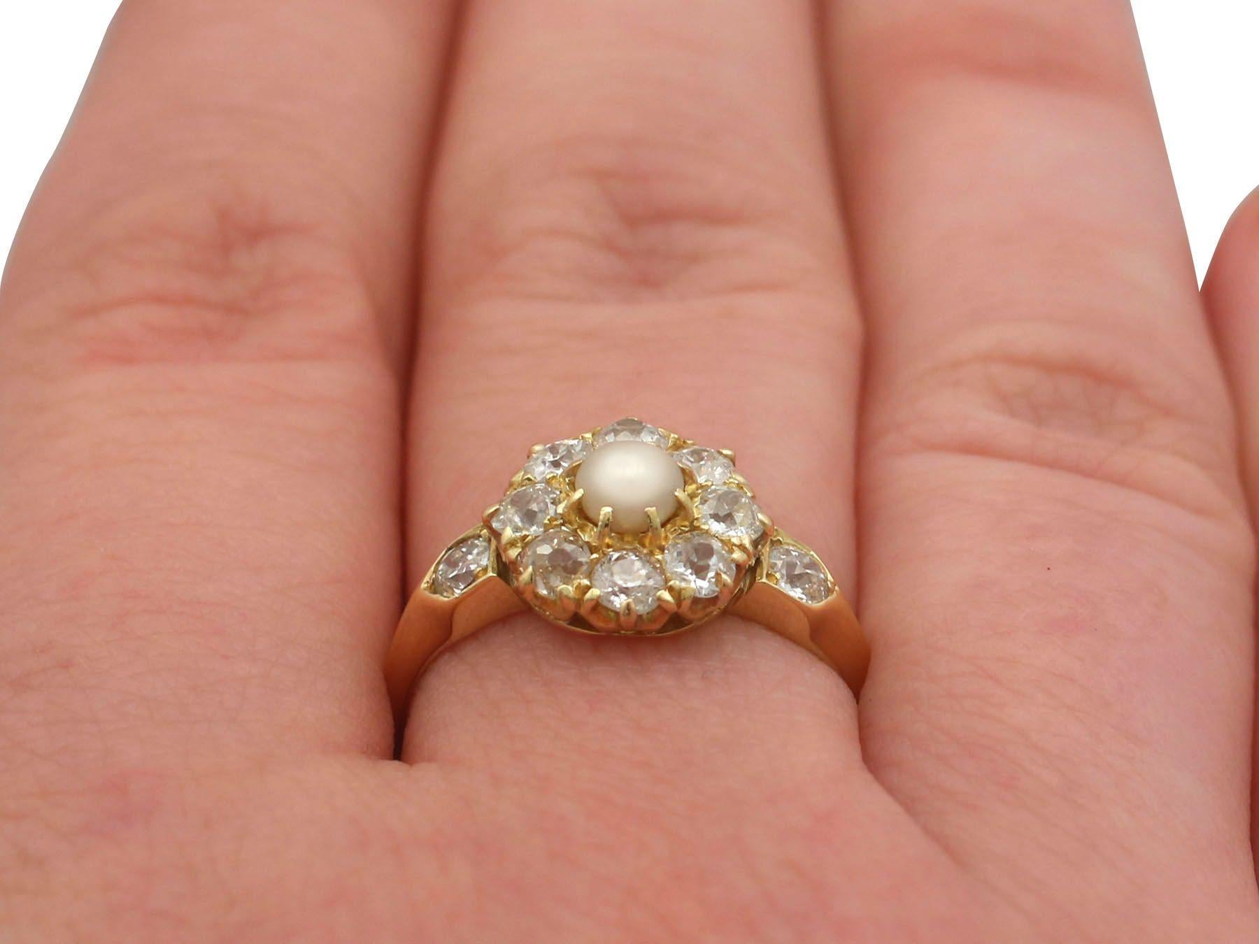 1900s Pearl 1.15 Carat Diamond Yellow Gold Cluster Ring 1