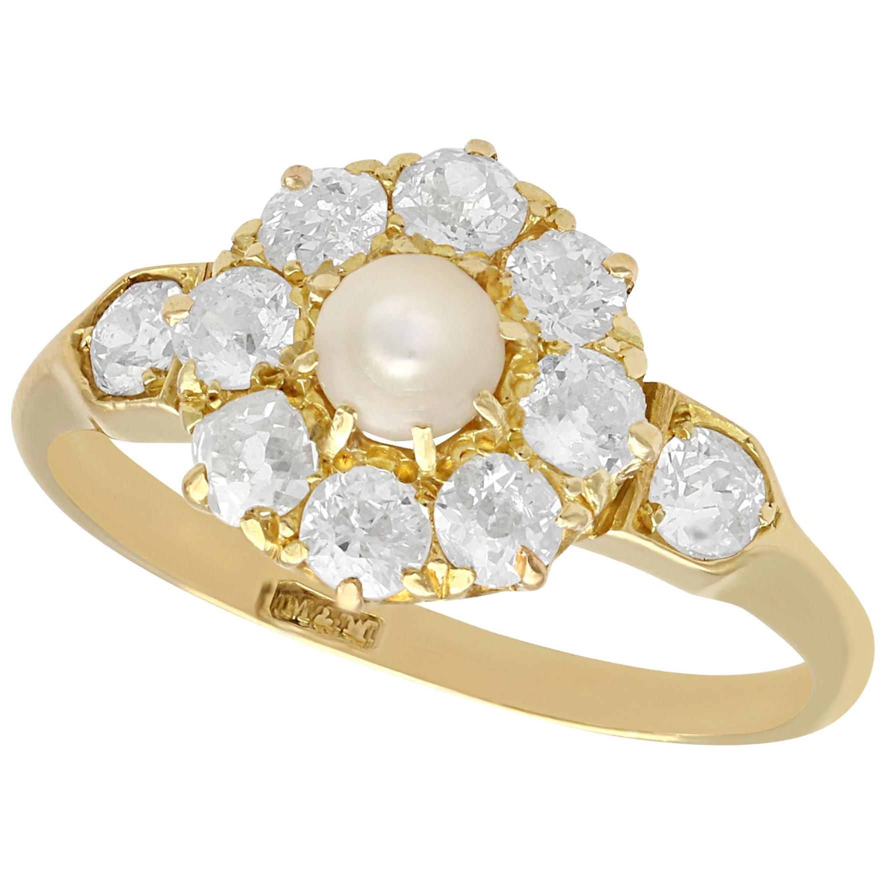1900s Pearl 1.15 Carat Diamond Yellow Gold Cluster Ring