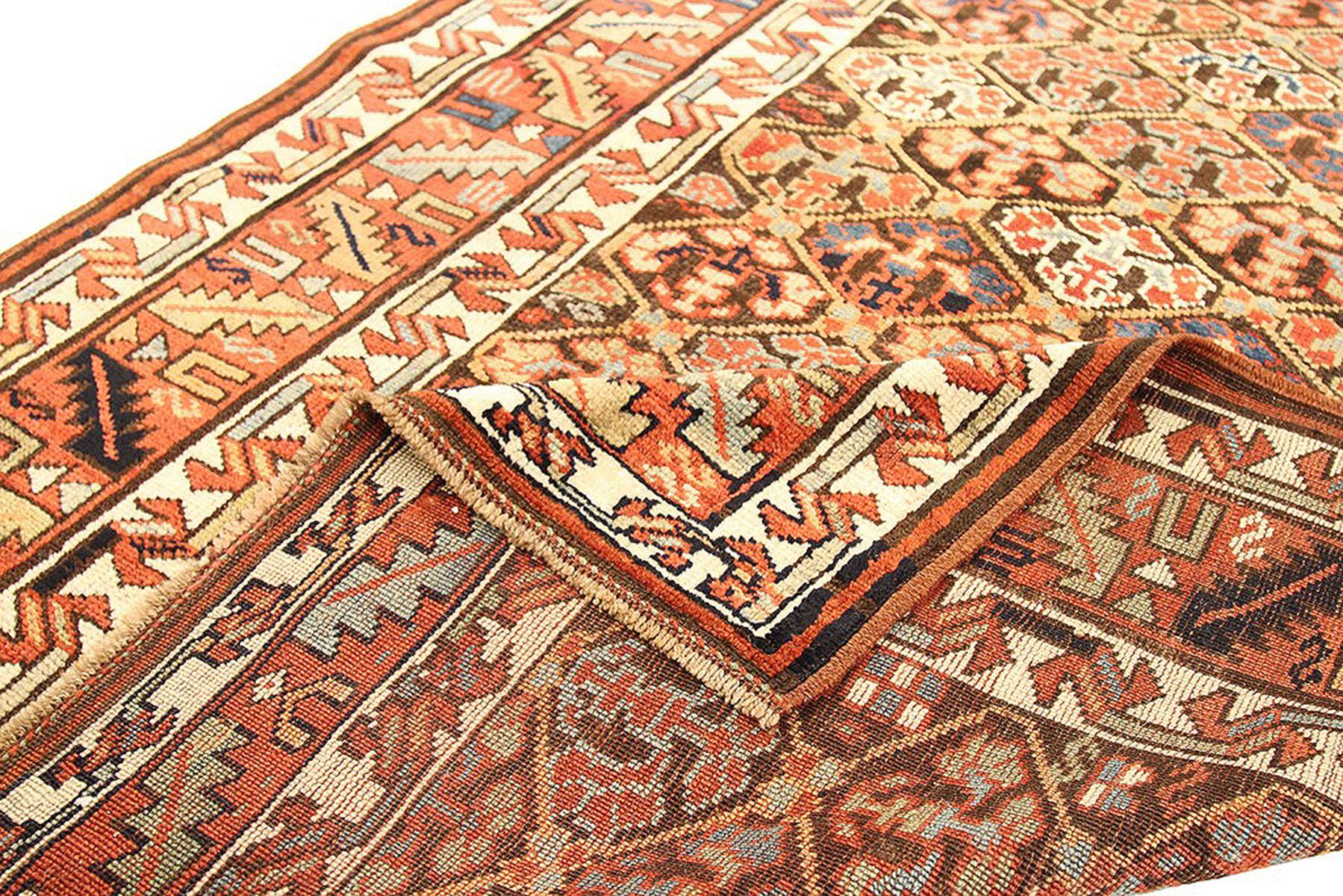 Islamic 1900s Persian Bijar Runner Rug with Red & Brown All-Over Floral Motifs on Ivory For Sale