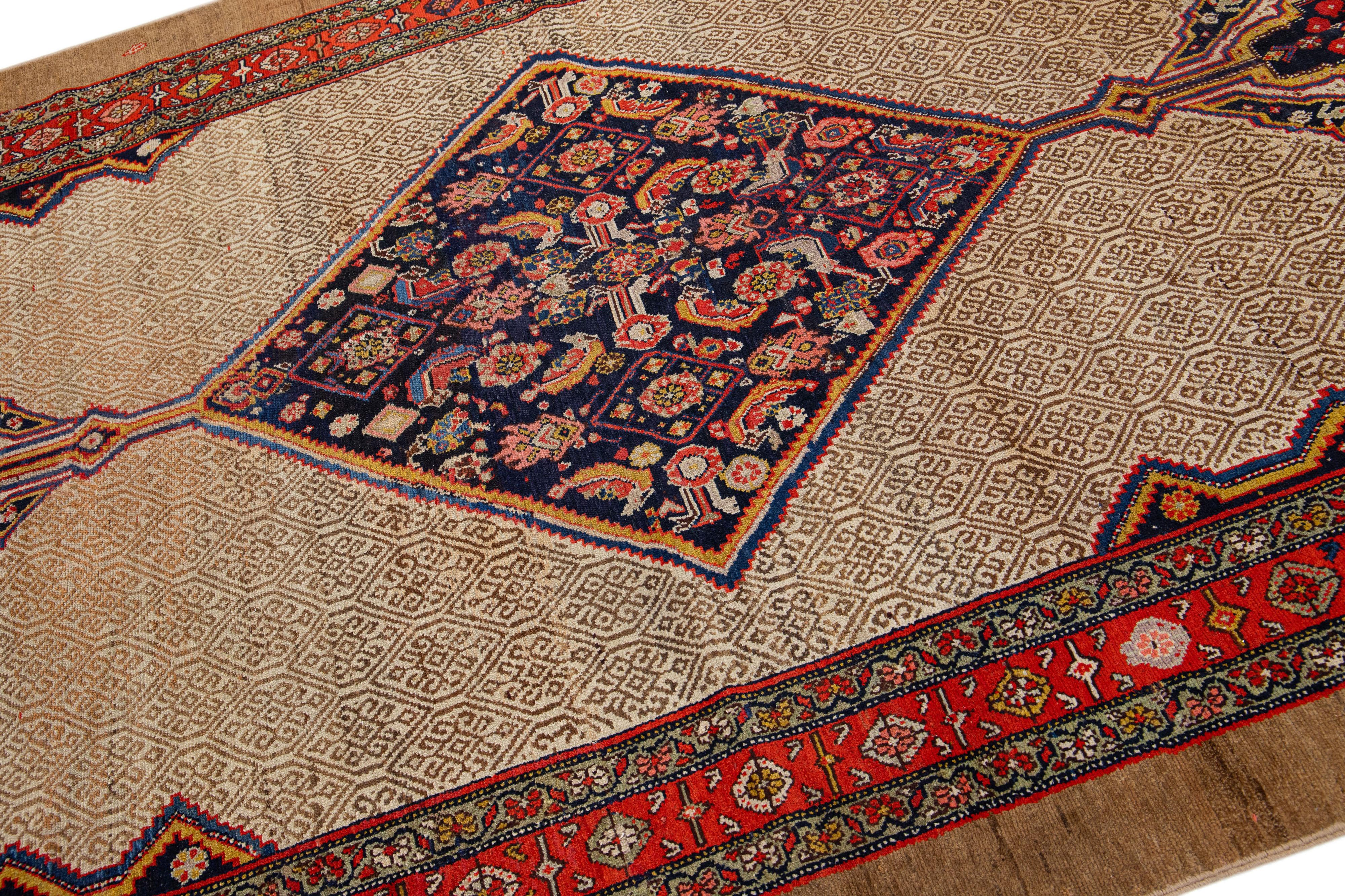 Islamic 1900s Persian Hamadan Gallery Wool Rug with Multicolor Medallion Design  For Sale