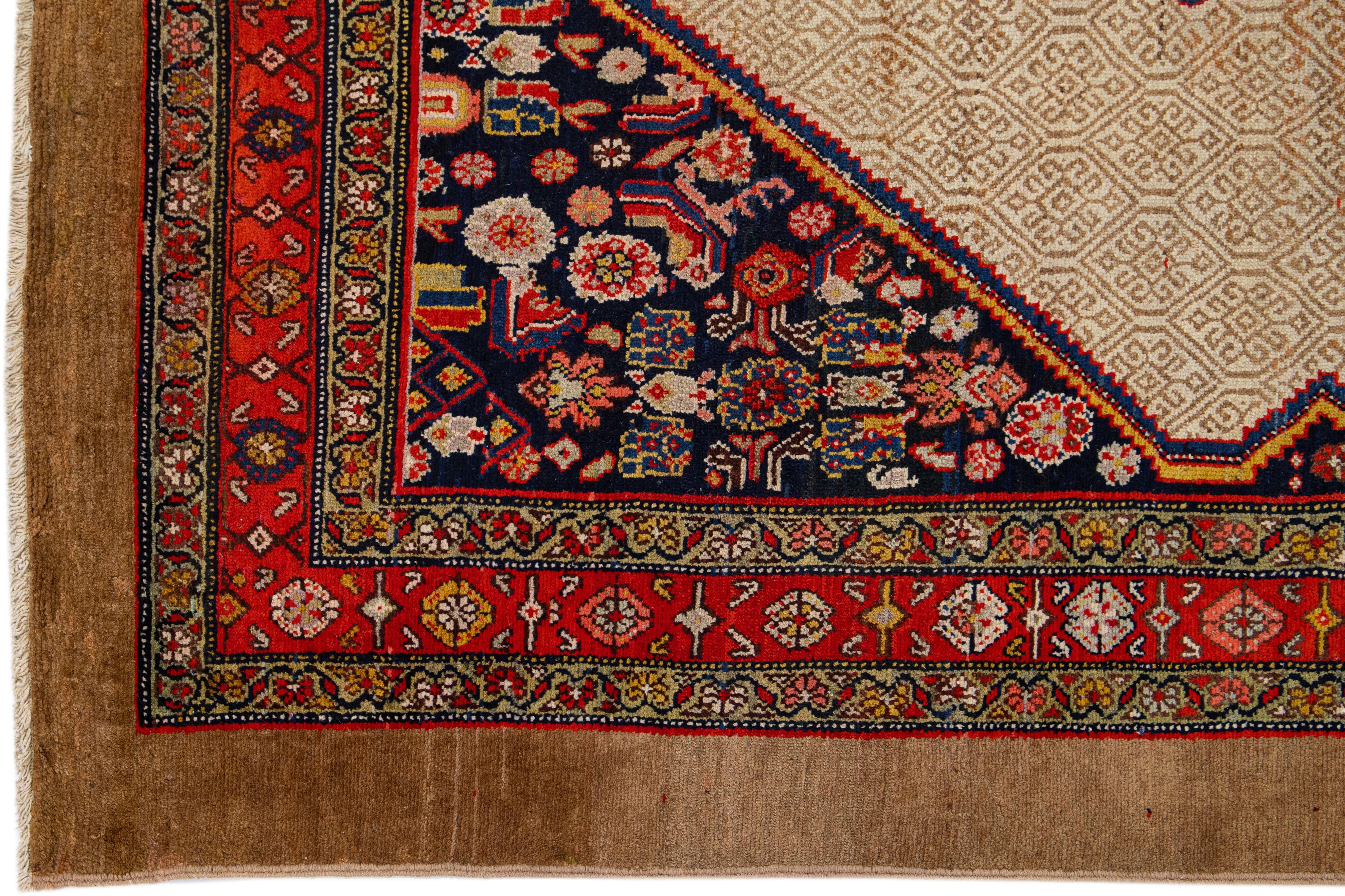 1900s Persian Hamadan Gallery Wool Rug with Multicolor Medallion Design In Excellent Condition For Sale In Norwalk, CT